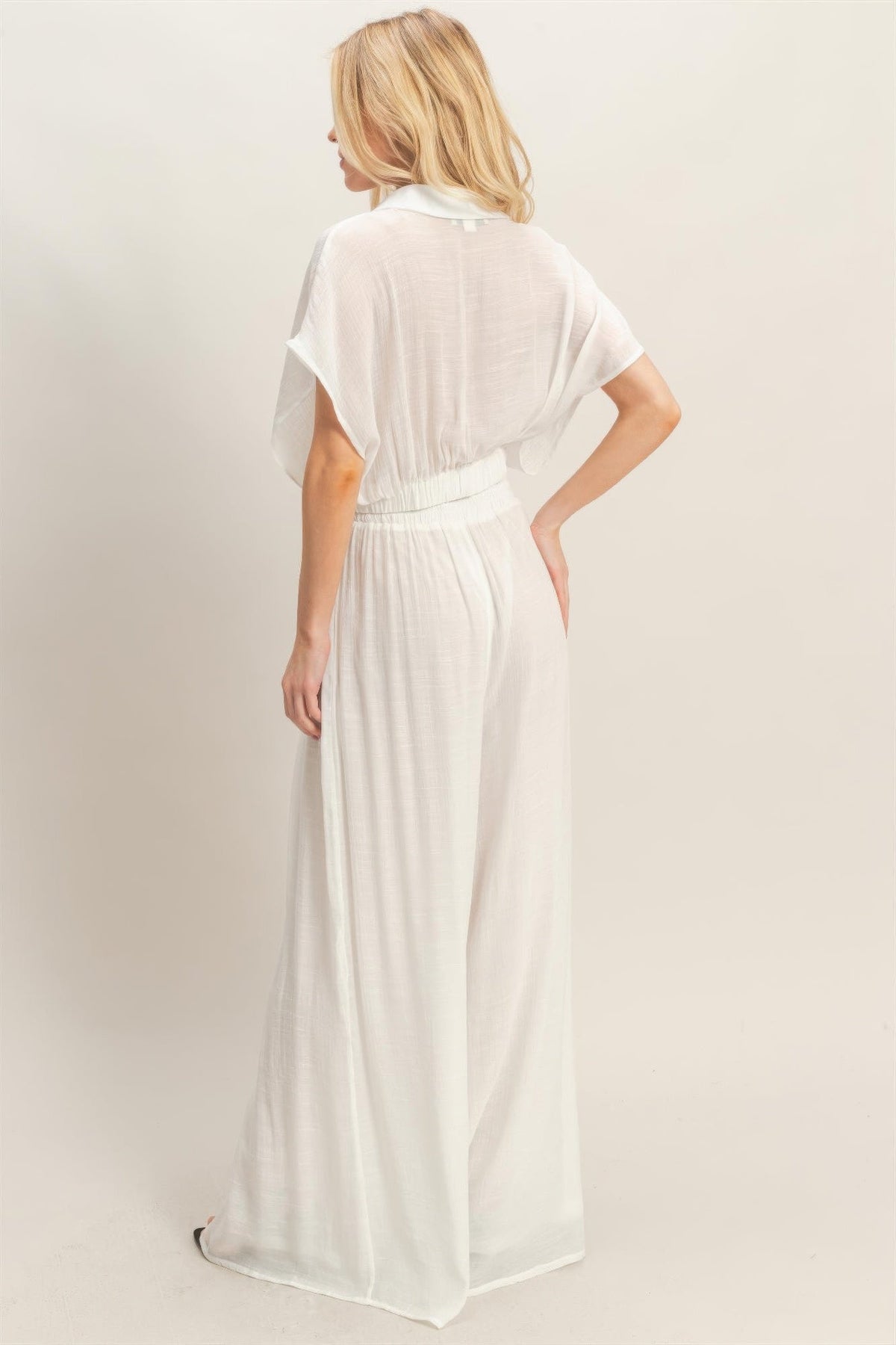Collared Wrap Top &amp; Wide-leg Pants Set