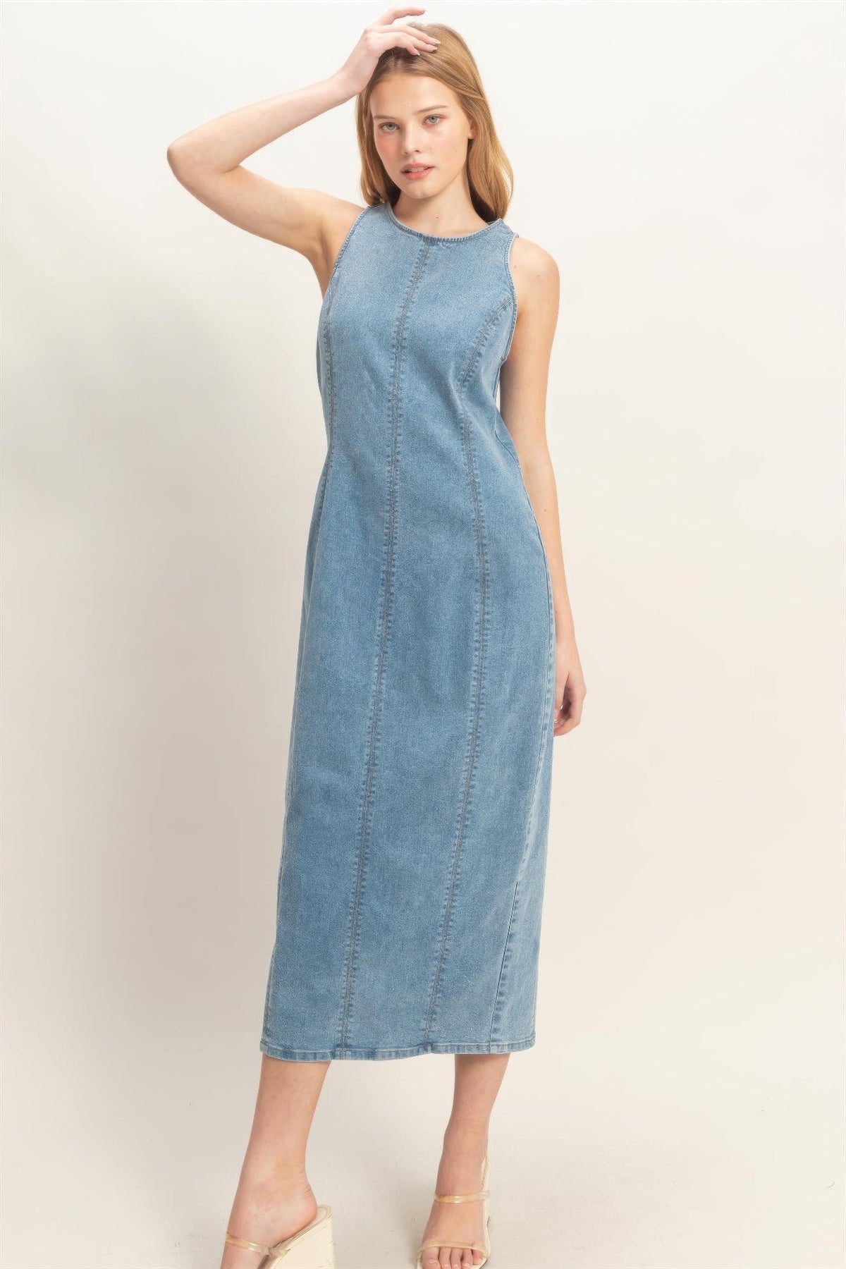 Sleeveless Denim Midi Dress