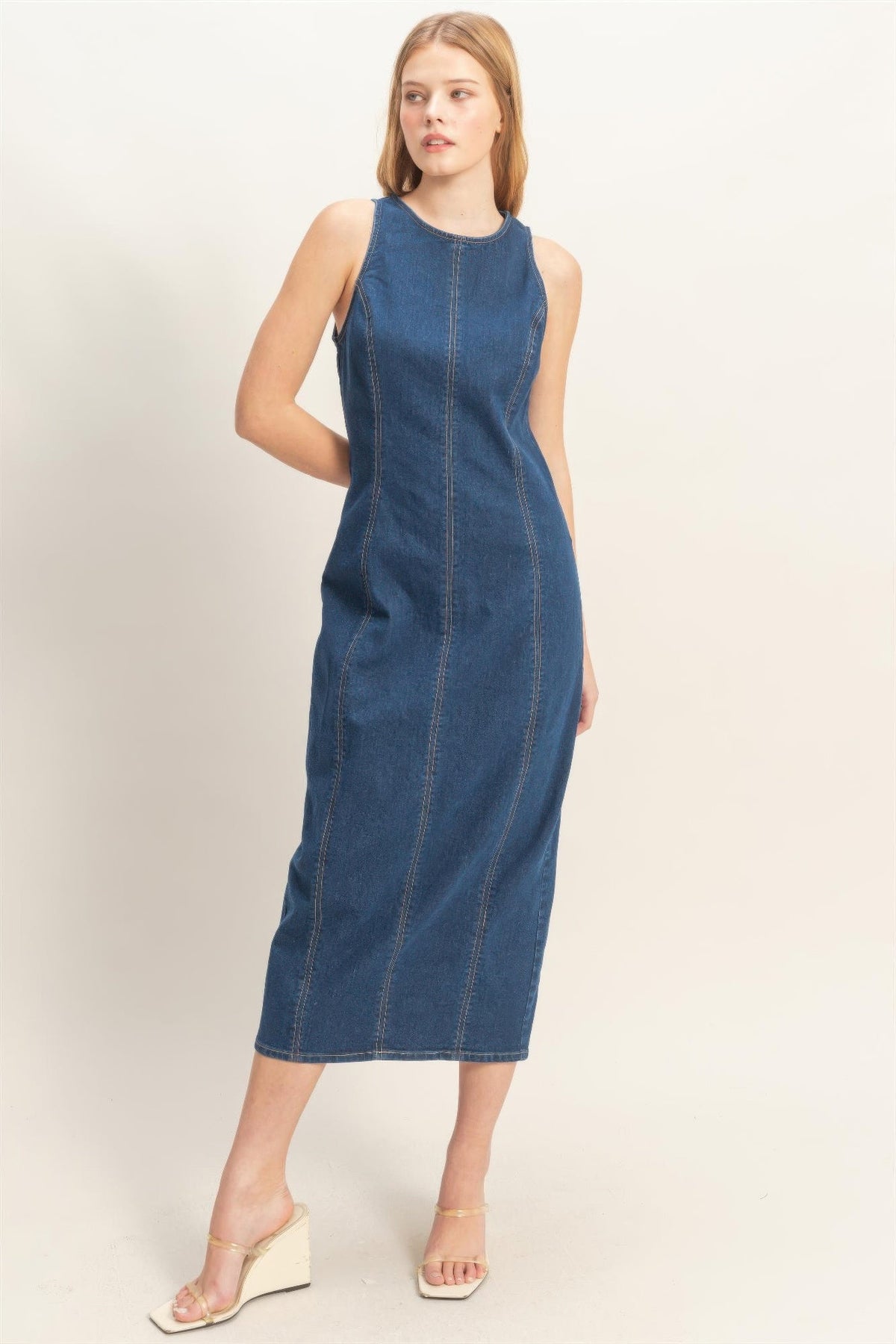 Sleeveless Denim Midi Dress