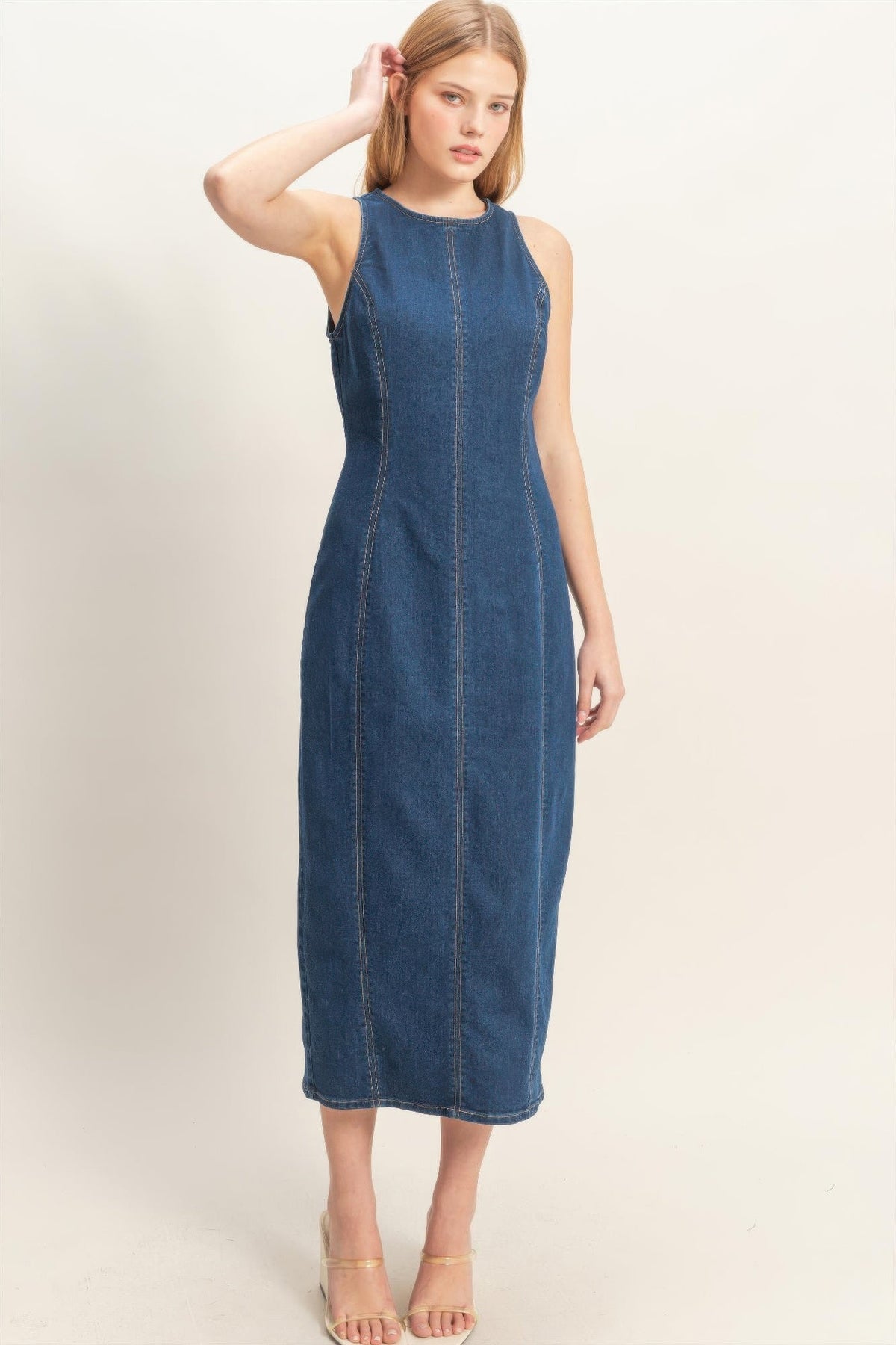 Sleeveless Denim Midi Dress