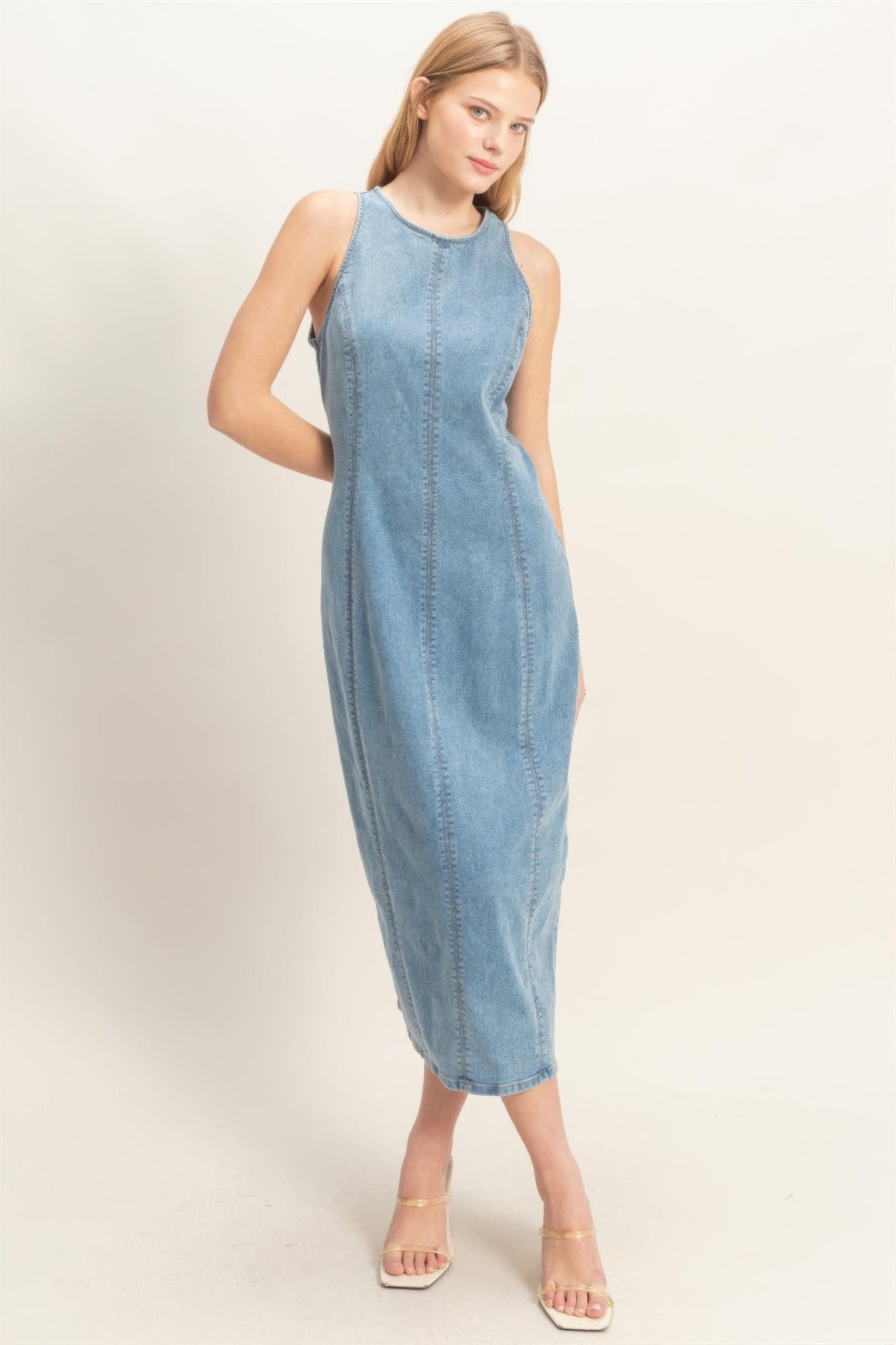 Sleeveless Denim Midi Dress