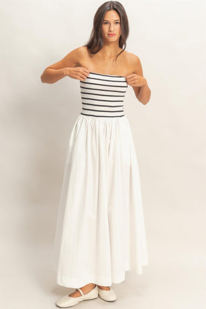 Striped Strapless Flowy Midi Dress