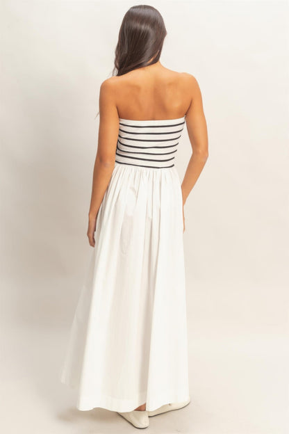 Striped Strapless Flowy Midi Dress