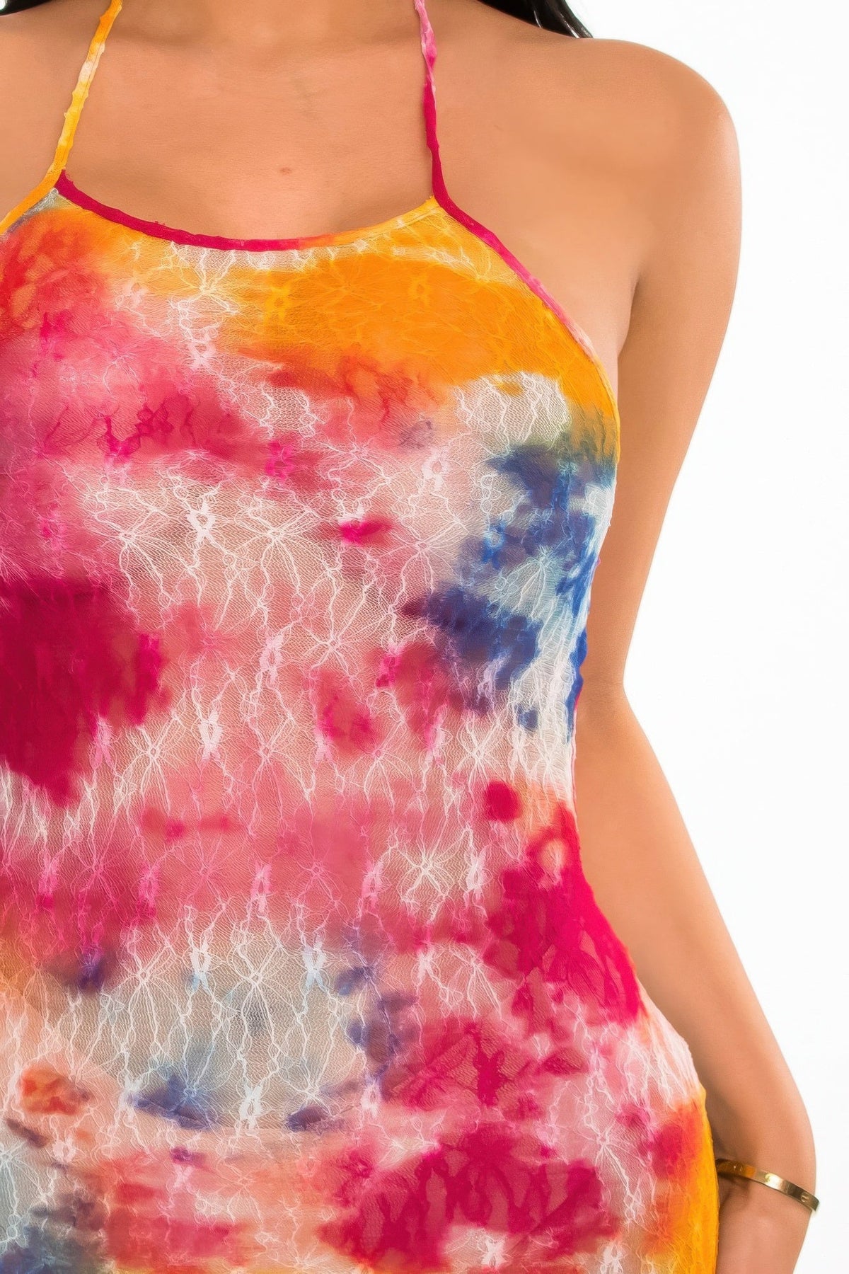 Multi Color Lace Mini Cover Up Dress