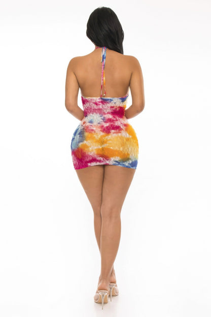 Multi Color Lace Mini Cover Up Dress