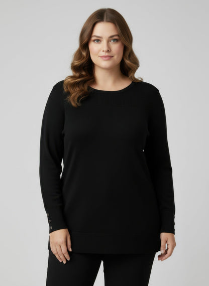 Mocha Button Cuff Ribbed Knit Tunic Top
