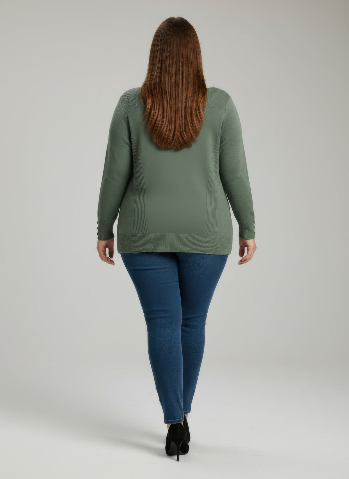 Mocha Button Cuff Ribbed Knit Tunic Top