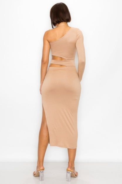 One Shoulder Maxi Dress With Waist Cut Out