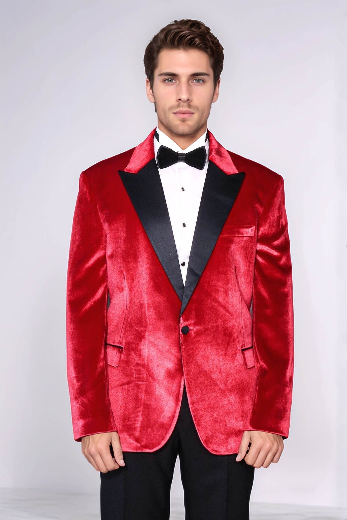 Peak Lapel Velvet Red Men Wedding Tuxedo Blazer - Wessi