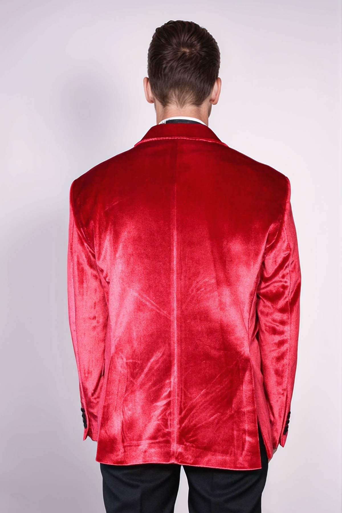 Peak Lapel Velvet Red Men Wedding Tuxedo Blazer - Wessi
