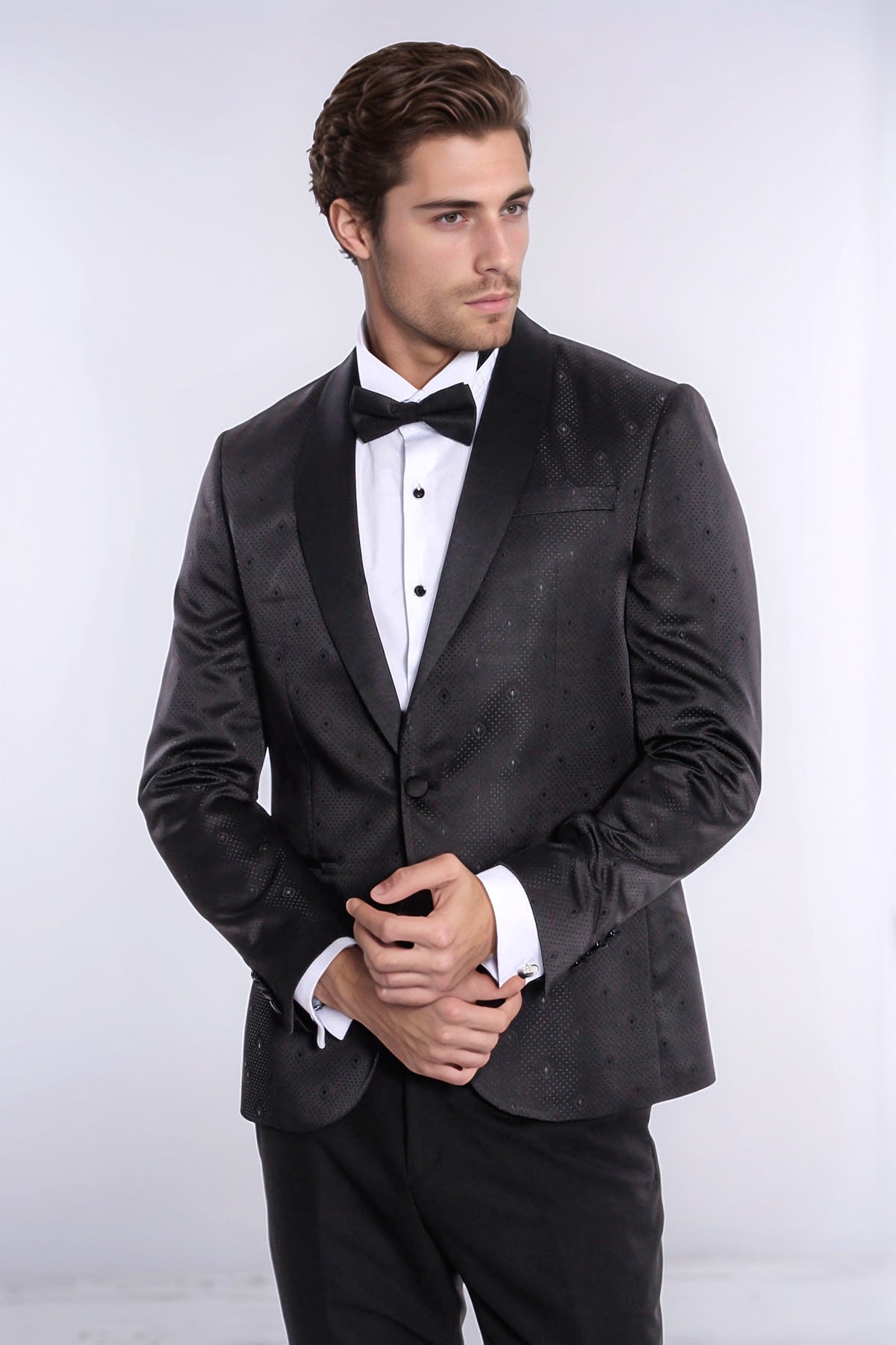 Dot Patterned Slim Fit Black Men Tuxedo Jacket - Wessi