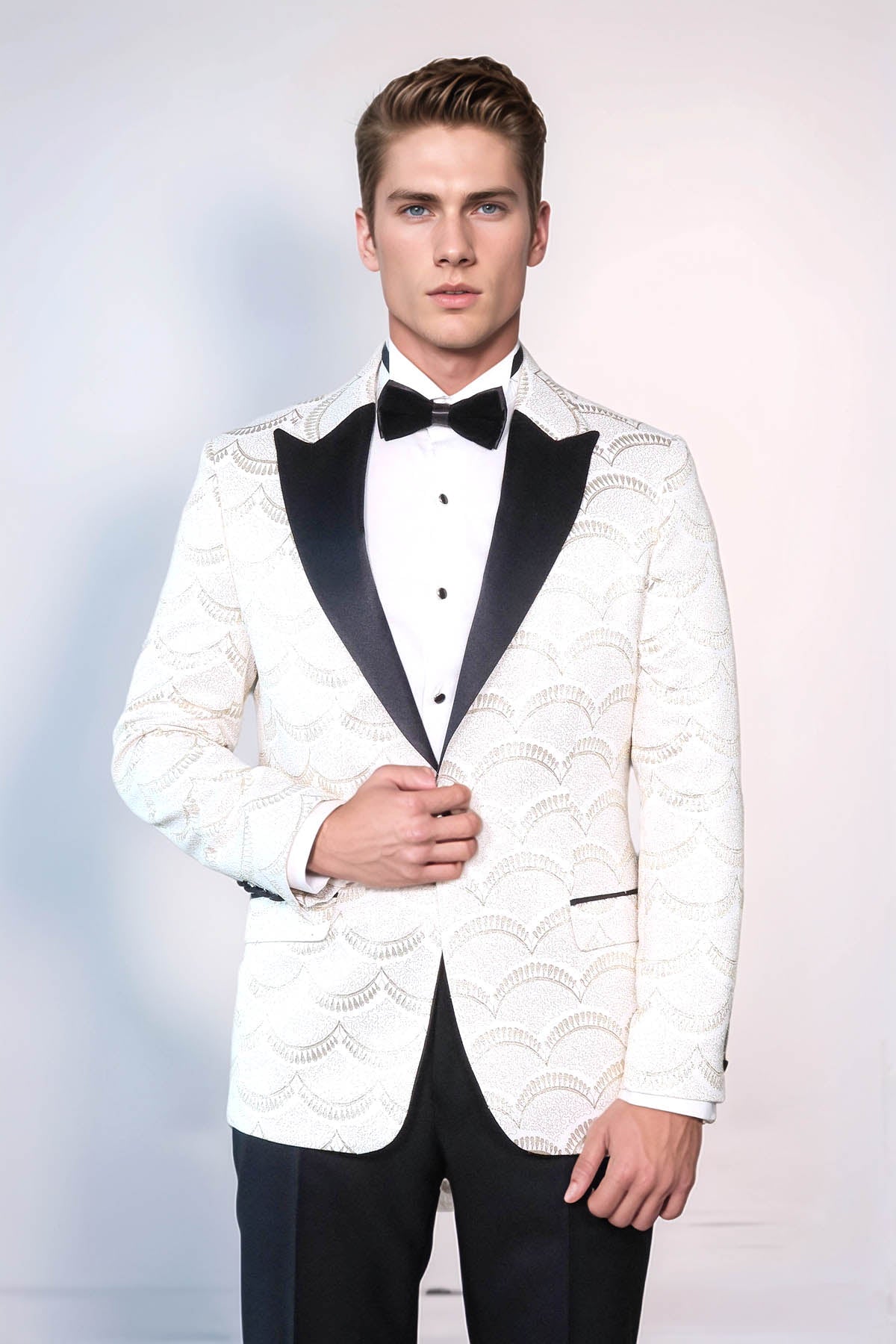 Patterned Slim Fit White Men Dinner Jacket - Wessi