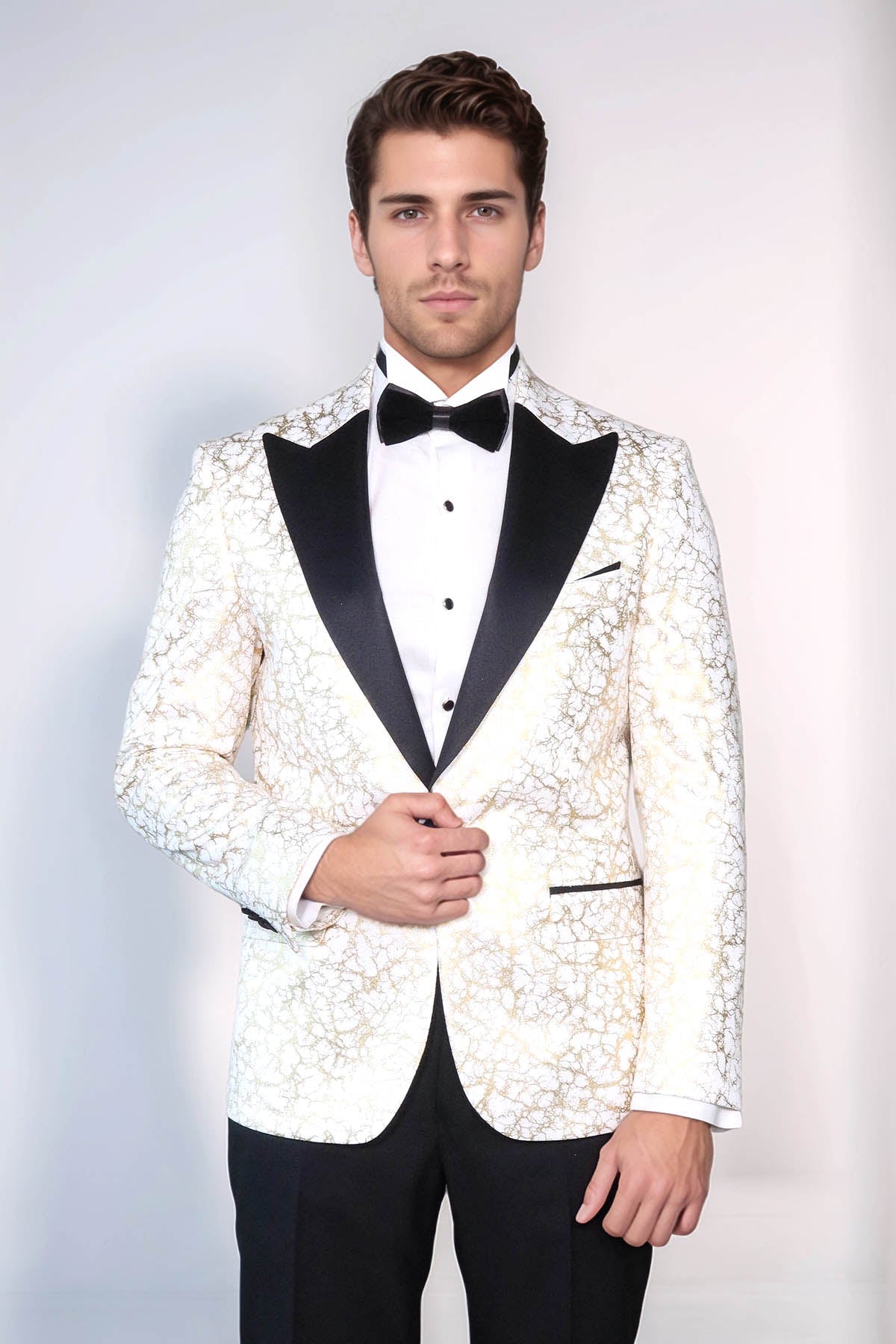 Root Pattern Peak Lapel White Men Dinner Jacket - Wessi