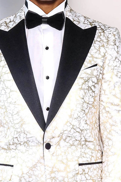 Root Pattern Peak Lapel White Men Dinner Jacket - Wessi