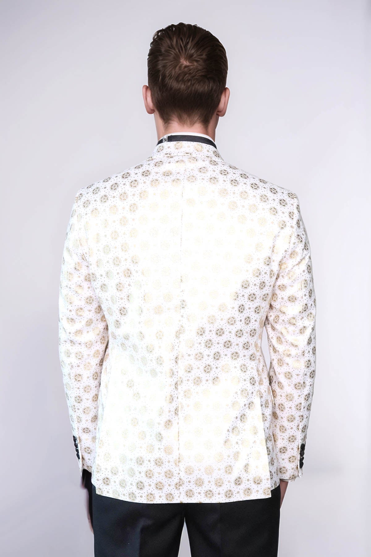 Floral Patterned Peak Lapel White Men Wedding Tuxedo Blazer - Wessi