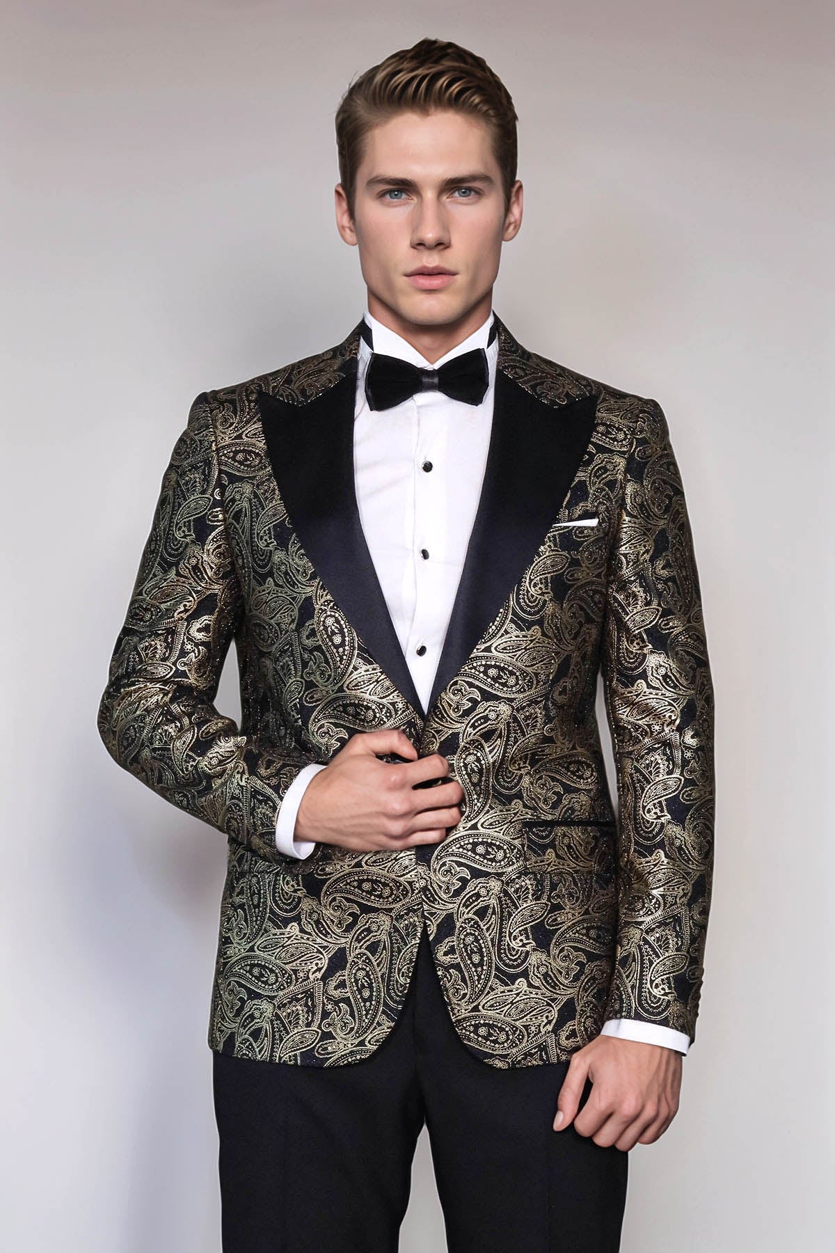 Paisley Peak Lapel Black Men Dinner Tuxedo  Jacket - Wessi