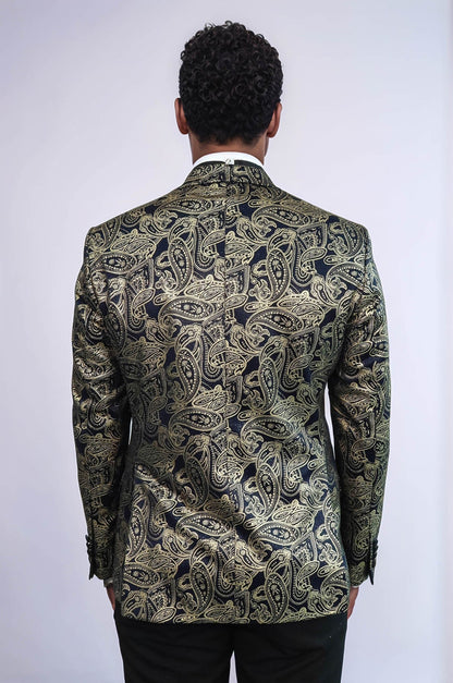 Paisley Peak Lapel Navy Blue Men Party Blazer - Wessi