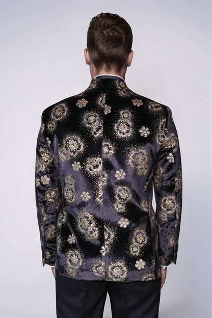 Black Patterned Over Black Men Prom Blazer - Wessi