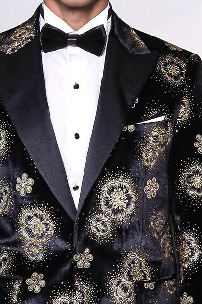 Black Patterned Over Black Men Prom Blazer - Wessi