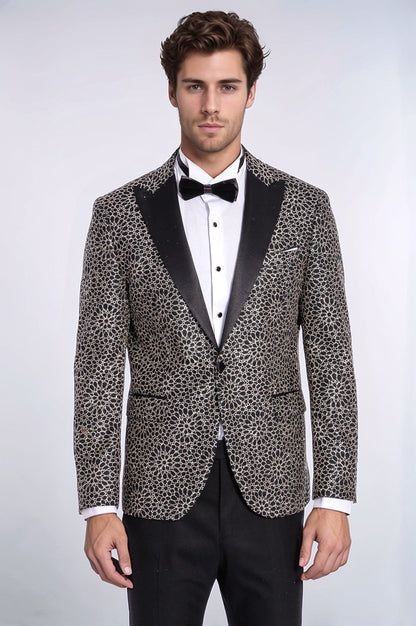 Flower Embroidered Pattern Black Men Party Blazer - Wessi