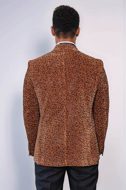 Leopard Pattern Slim Fit Peak Lapel Yellow Men Tuxedo Party Blazer