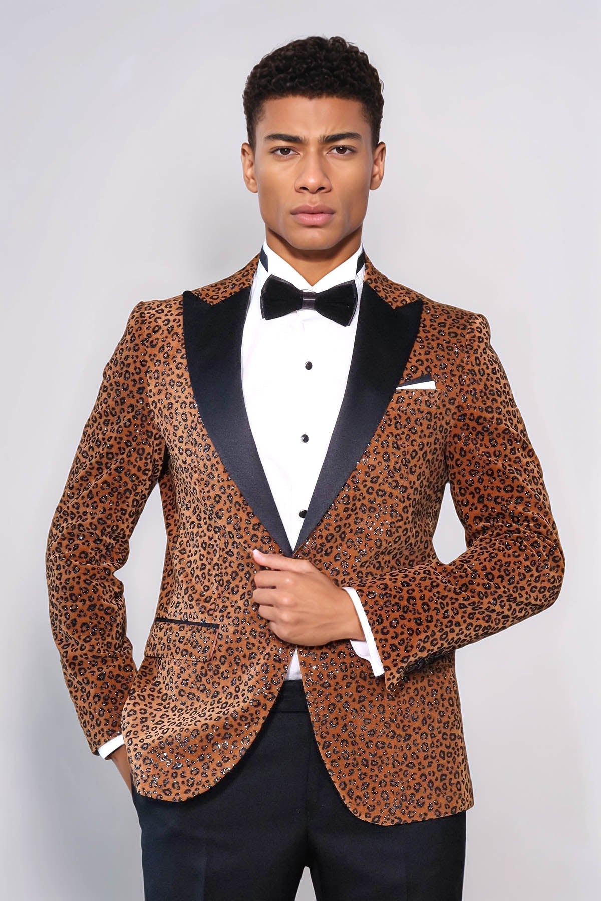Leopard Pattern Slim Fit Peak Lapel Yellow Men Tuxedo Party Blazer