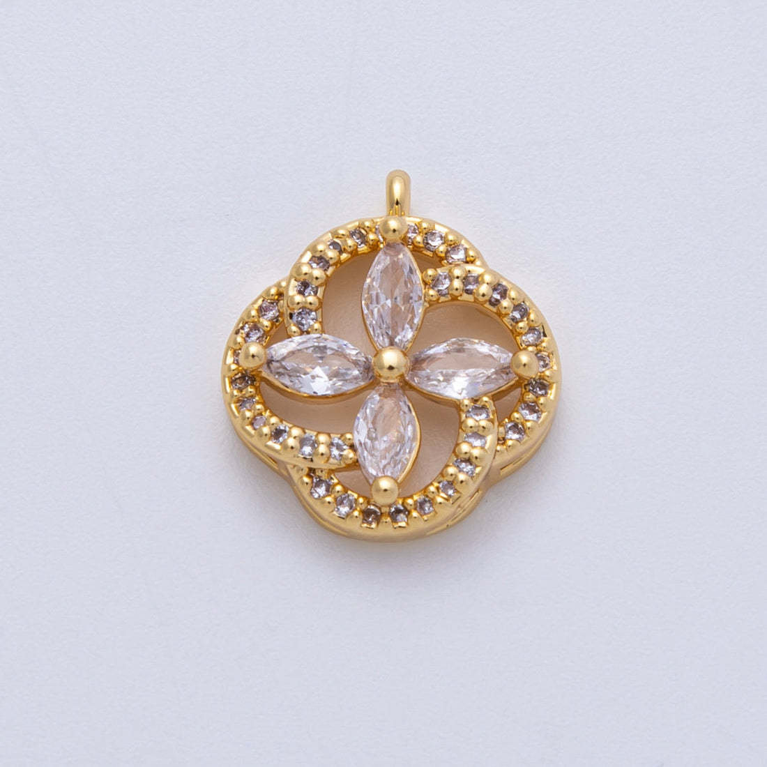 14K Gold Filled 15.3mm Clear Micro Paved CZ Marquise Flower Open Charm | Charms-00045