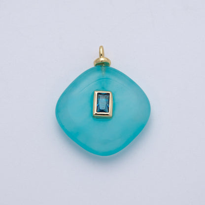 18K Gold Filled 27mm Embedded Blue Baguette CZ Gemstone Rhombus Charm | Charms-00046