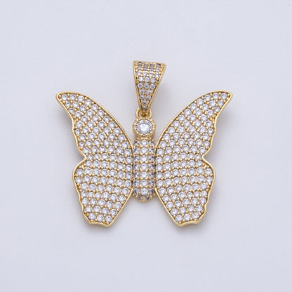14K Gold Filled 40mm Clear Micro Paved CZ Butterfly Mariposa Animal Pendant | Charms-00135