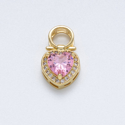 18K Gold Filled 20mm Pink Micro Paved CZ Heart Loop Pendant | Charms-00146