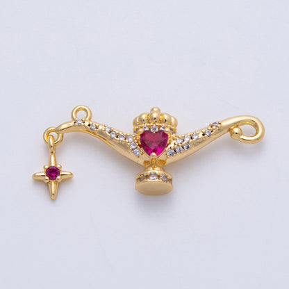 18K Gold Filled 12mm Micro Paved CZ Heart Genie Lamp 3D Multidimensional Charm | CHARMS-00151