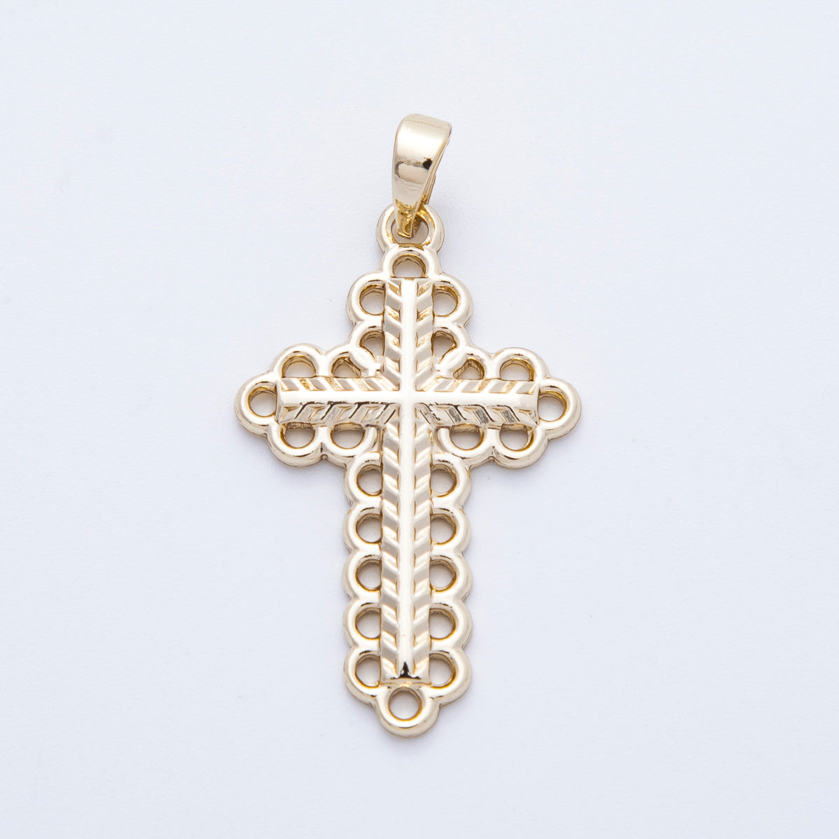 16K Gold Filled 30mm Open Edged Round Geometric Religious Cross Pendant | Charms-00215