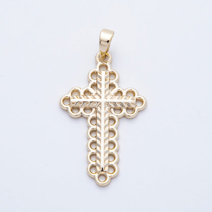16K Gold Filled 30mm Open Edged Round Geometric Religious Cross Pendant | Charms-00215