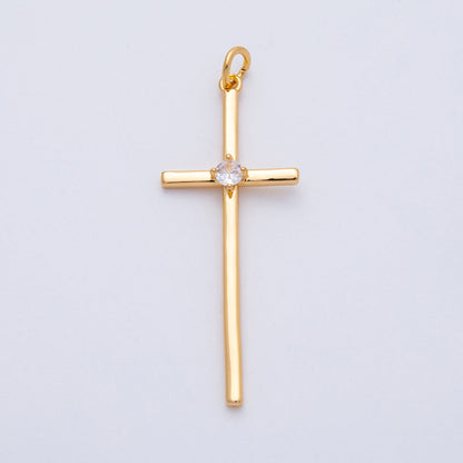 18K Gold Filled 41mm Clear CZ Religious Cross Minimalist Charm | Charms-00253