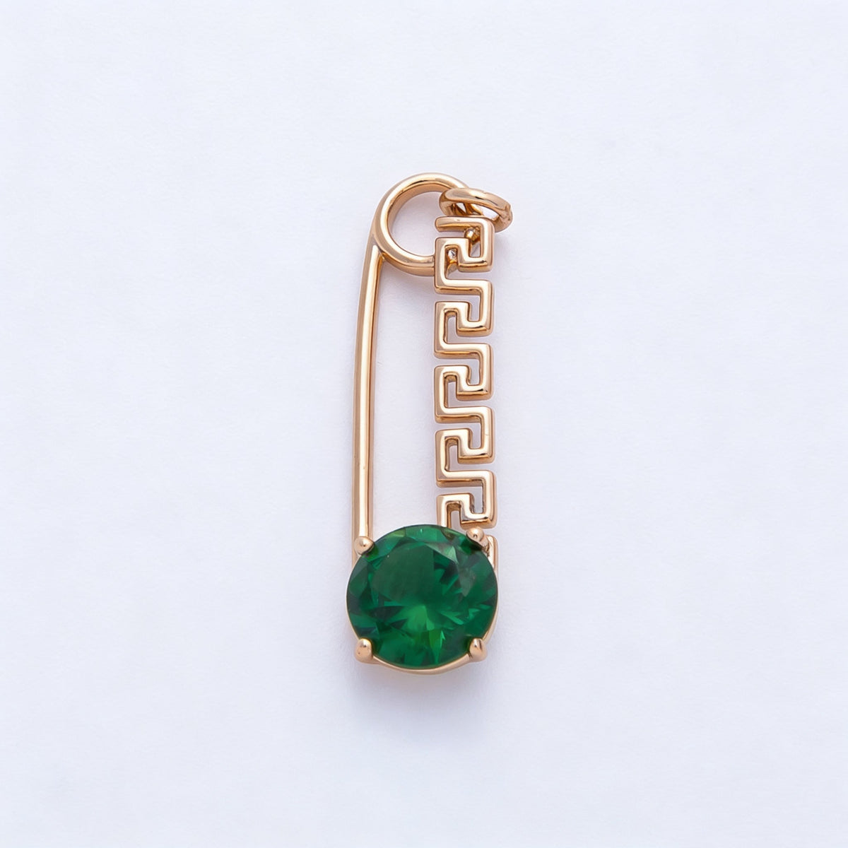Rose Gold Filled 25mm Colorful Round CZ Birthstone Safety Pin Paperclip Charm | Charms-00377 ~ 00386