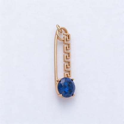 Rose Gold Filled 25mm Colorful Round CZ Birthstone Safety Pin Paperclip Charm | Charms-00377 ~ 00386
