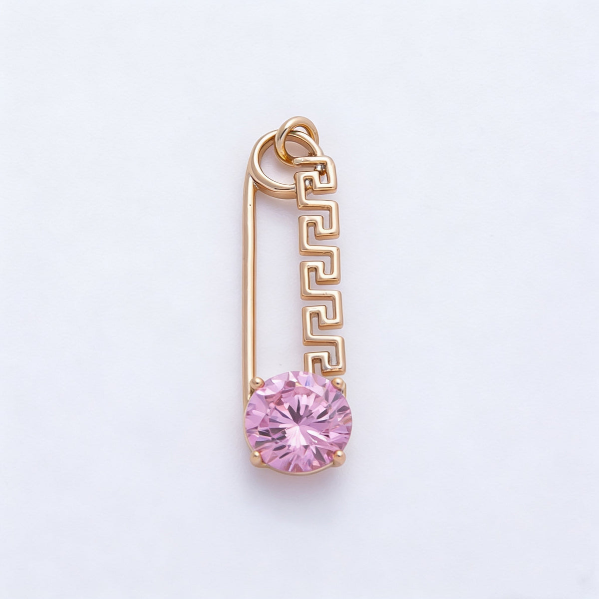 Rose Gold Filled 25mm Colorful Round CZ Birthstone Safety Pin Paperclip Charm | Charms-00377 ~ 00386