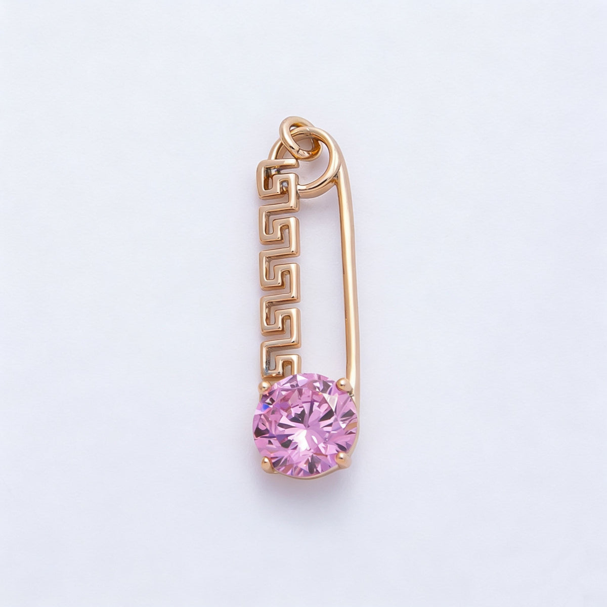 Rose Gold Filled 25mm Colorful Round CZ Birthstone Safety Pin Paperclip Charm | Charms-00377 ~ 00386