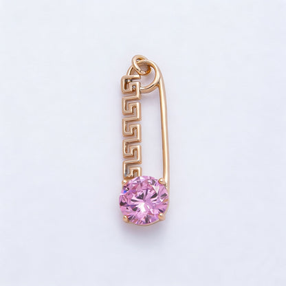Rose Gold Filled 25mm Colorful Round CZ Birthstone Safety Pin Paperclip Charm | Charms-00377 ~ 00386