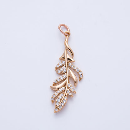 Rose Gold Filled 31.5mm Micro Paved CZ Palm Olive Leaf Nature Charm | Charms-00405 -Charms-00406
