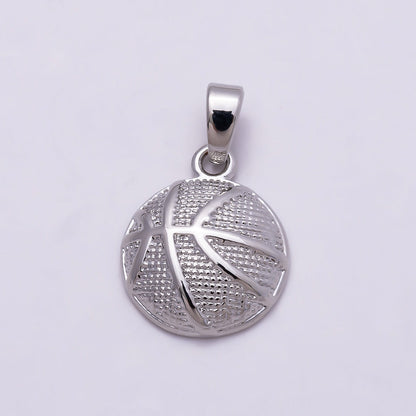 Silver 15mm Basketball Dome Sport Pendant | Charms-00874