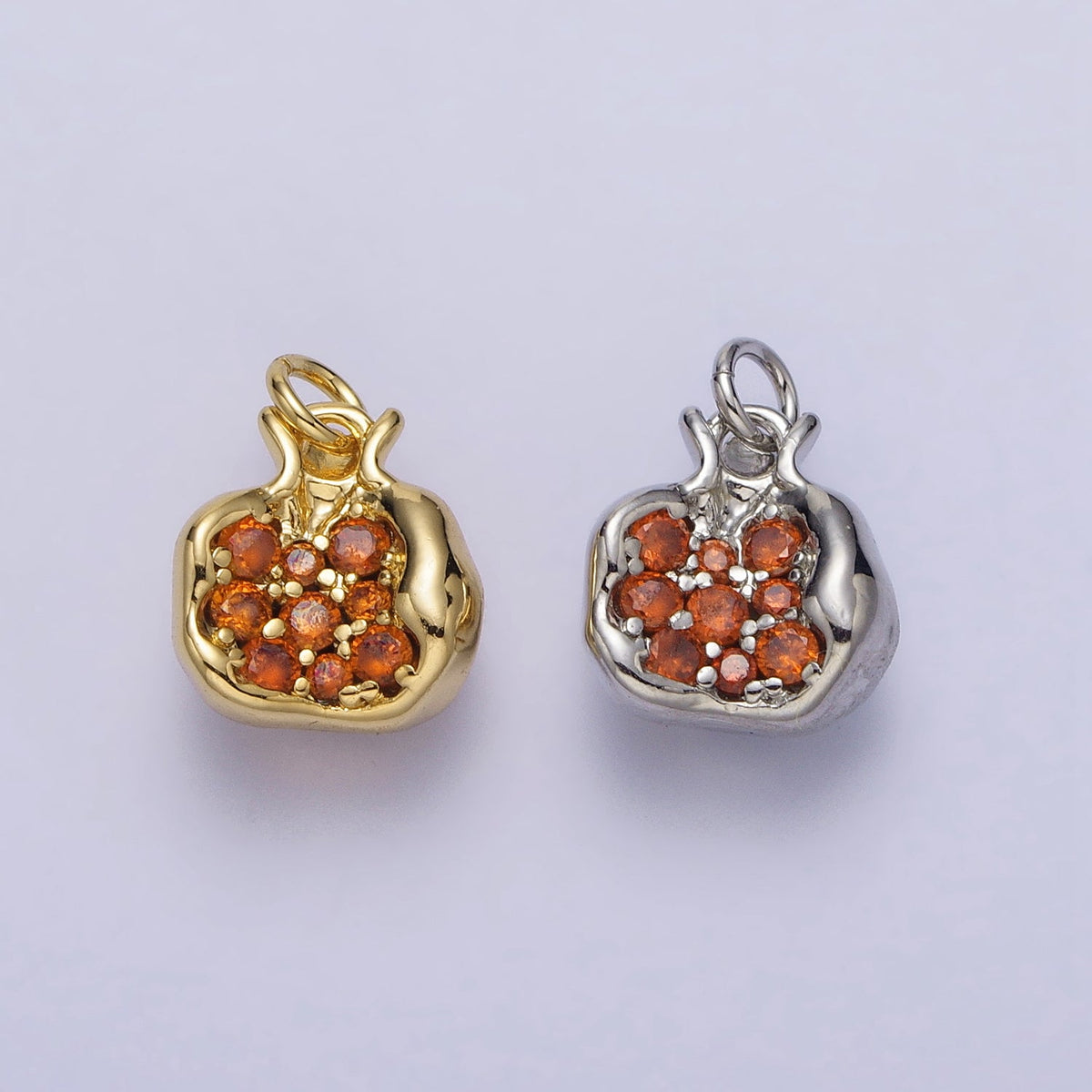 16K Gold Filled Fruit Pomegranate Vermilion Micro Paved CZ Mini Charm in Gold &amp; Silver | AC-268 AC-269