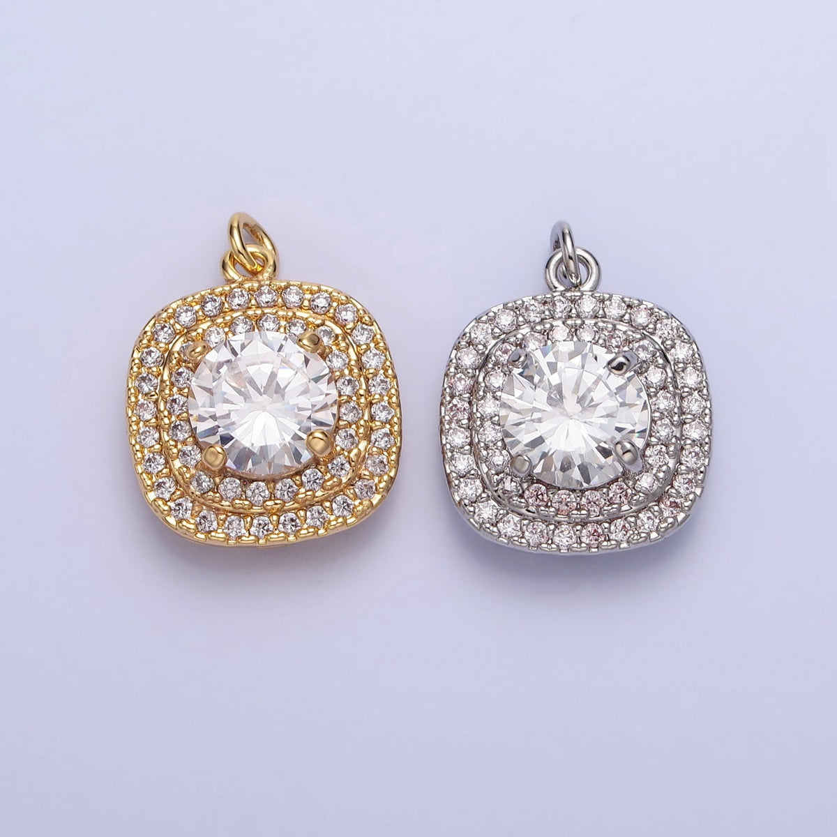 16K Gold Filled Square Micro Paved Round Clear CZ Add-On Charm in Gold &amp; Silver | AC389 AC390