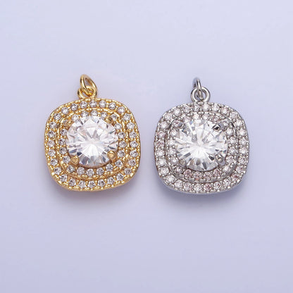 16K Gold Filled Square Micro Paved Round Clear CZ Add-On Charm in Gold &amp; Silver | AC389 AC390