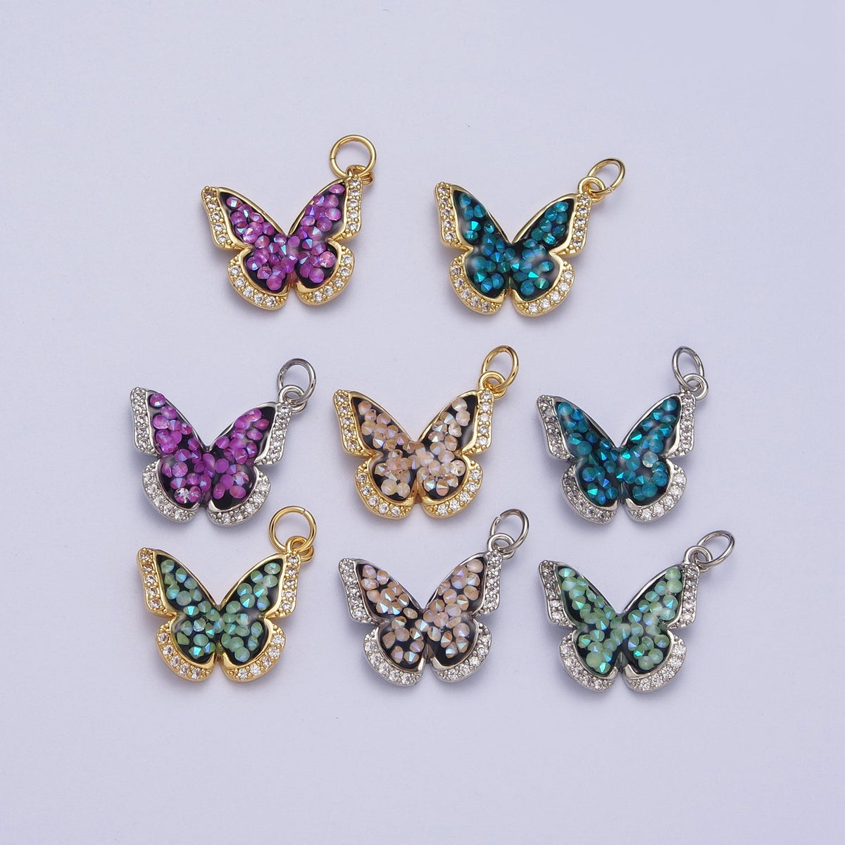14K Gold Filled Green, Pink, Purple, Blue AB Micro Paved CZ Monarch Butterfly Charm in Gold &amp; Silver | W77 - W780
