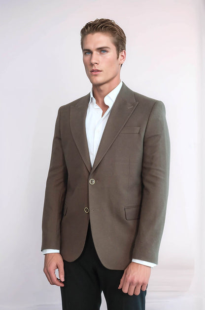 Plain Slim Fit Sport Brown Men Blazer - Wessi