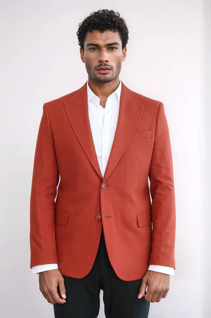 Plain Slim Fit Sport Burgundy Men Blazer - Wessi