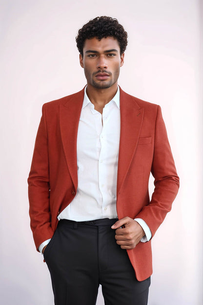 Plain Slim Fit Sport Burgundy Men Blazer - Wessi