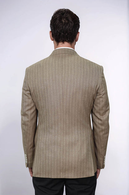 Striped Double Breasted Light Brown Men Blazer - Wessi