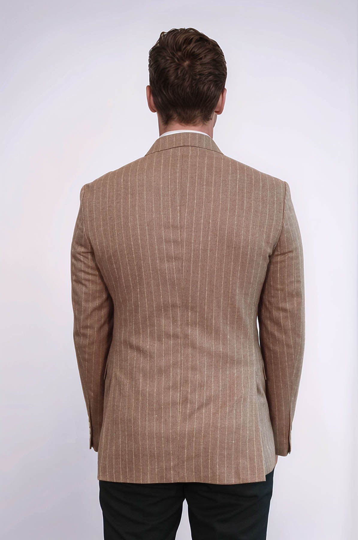 Striped Double Breasted Beige Men Blazer - Wessi